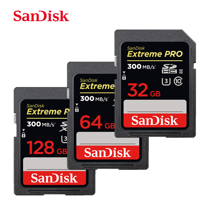 SanDisk 메모리 카드 Extreme PRO SDHC SDXC UHS-II 카드 300 메가바이트/초 128GB 64GB 32G U3 4K Full HD memoria 플래시 SD 카드 (카메라 용)